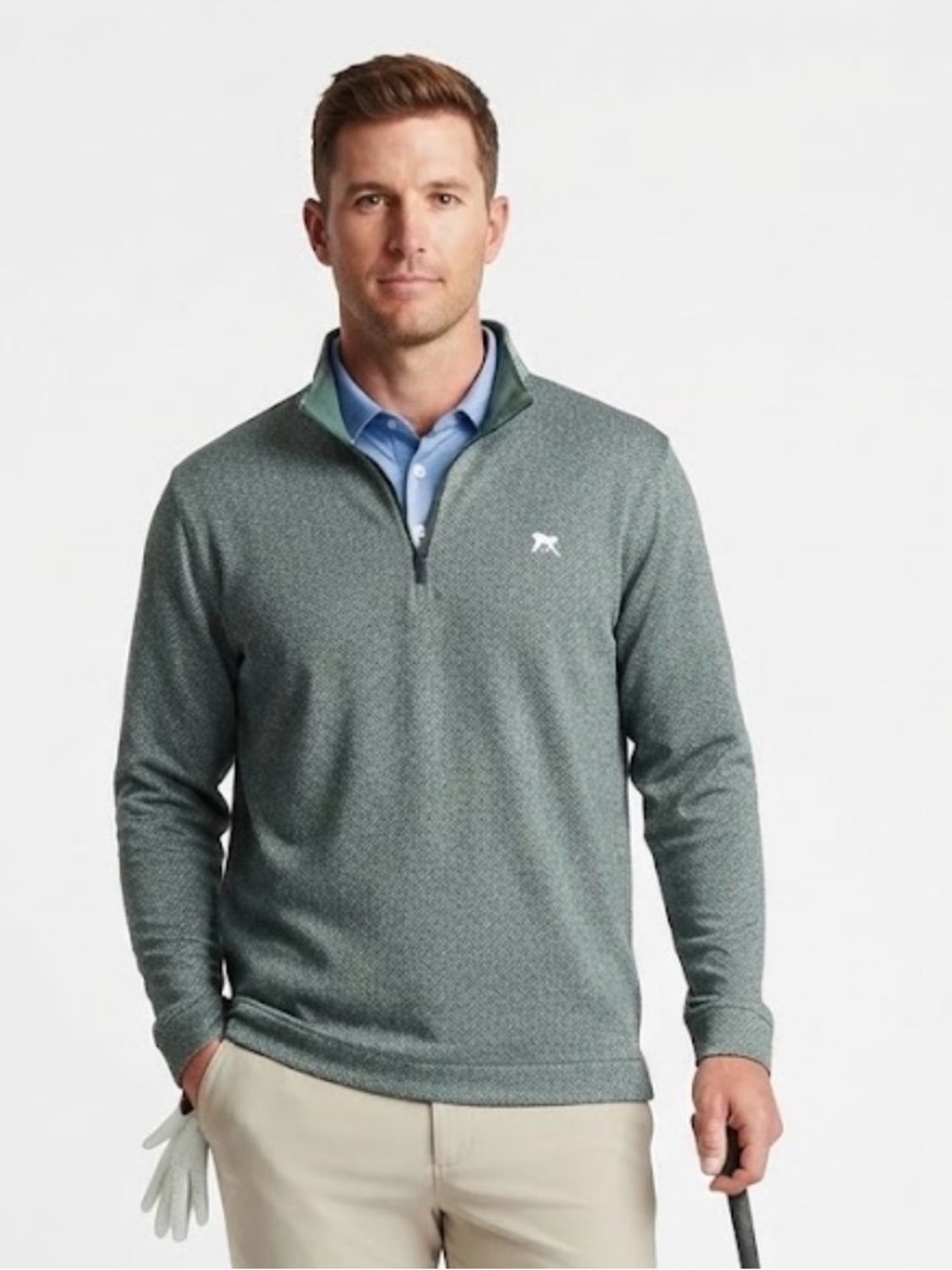 Rhoback Green/Gray Herringbone Performance 1/4 Zip Pullover – Men’s Size XL